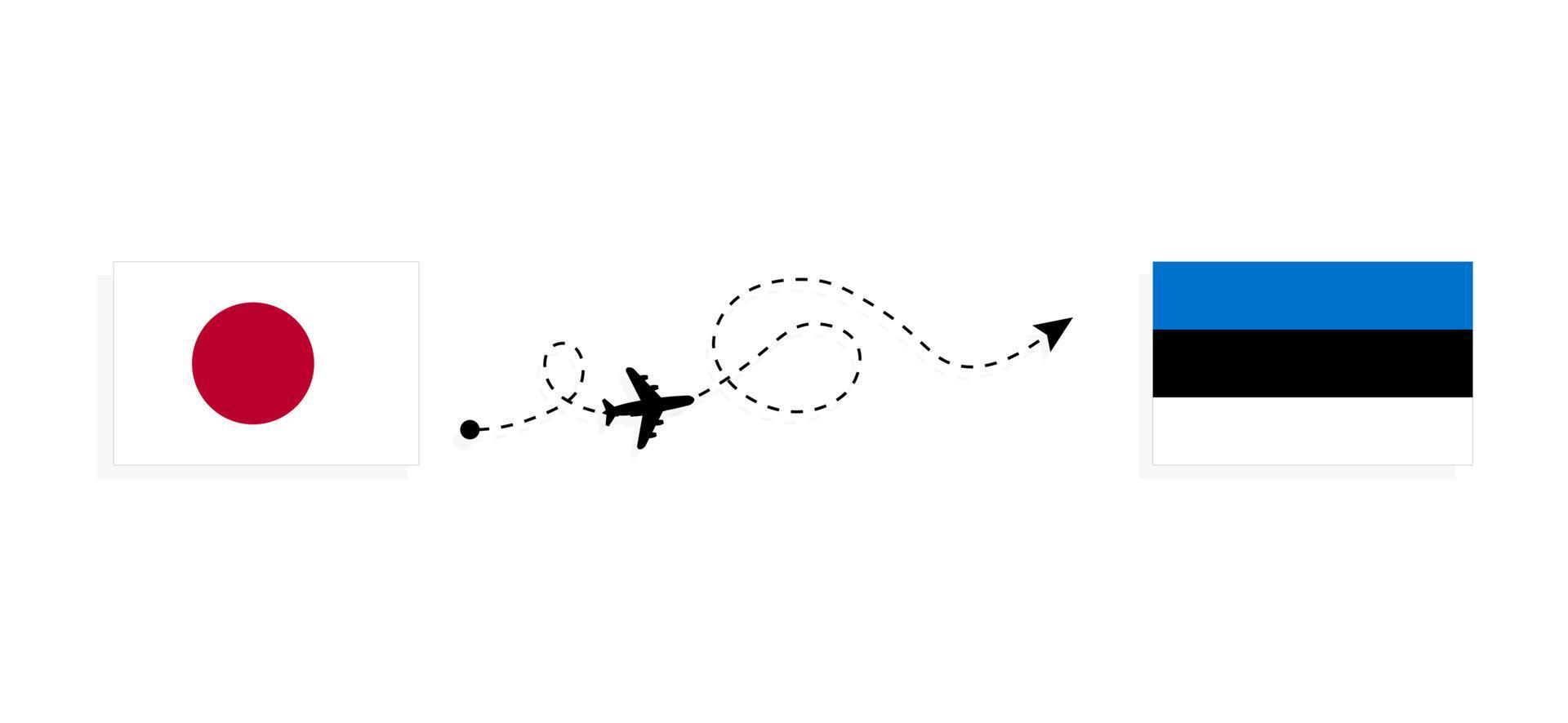 Flight and travel from Japan to Estonia by passenger airplane Travel concept vector
