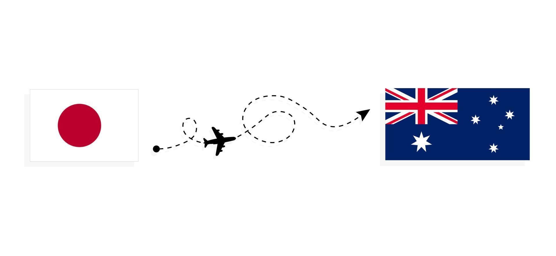Flight and travel from Japan to Australia by passenger airplane Travel concept vector