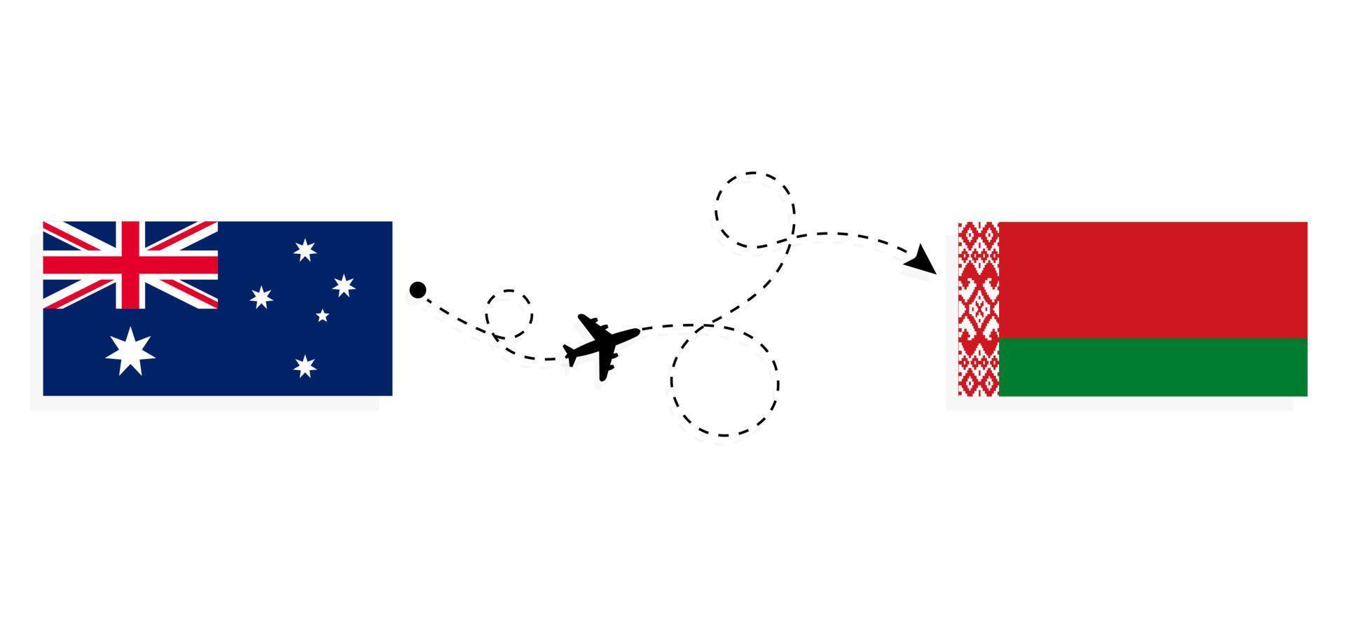 vuelo y viaje desde australia a bielorrusia en avión de pasajeros concepto de viaje vector