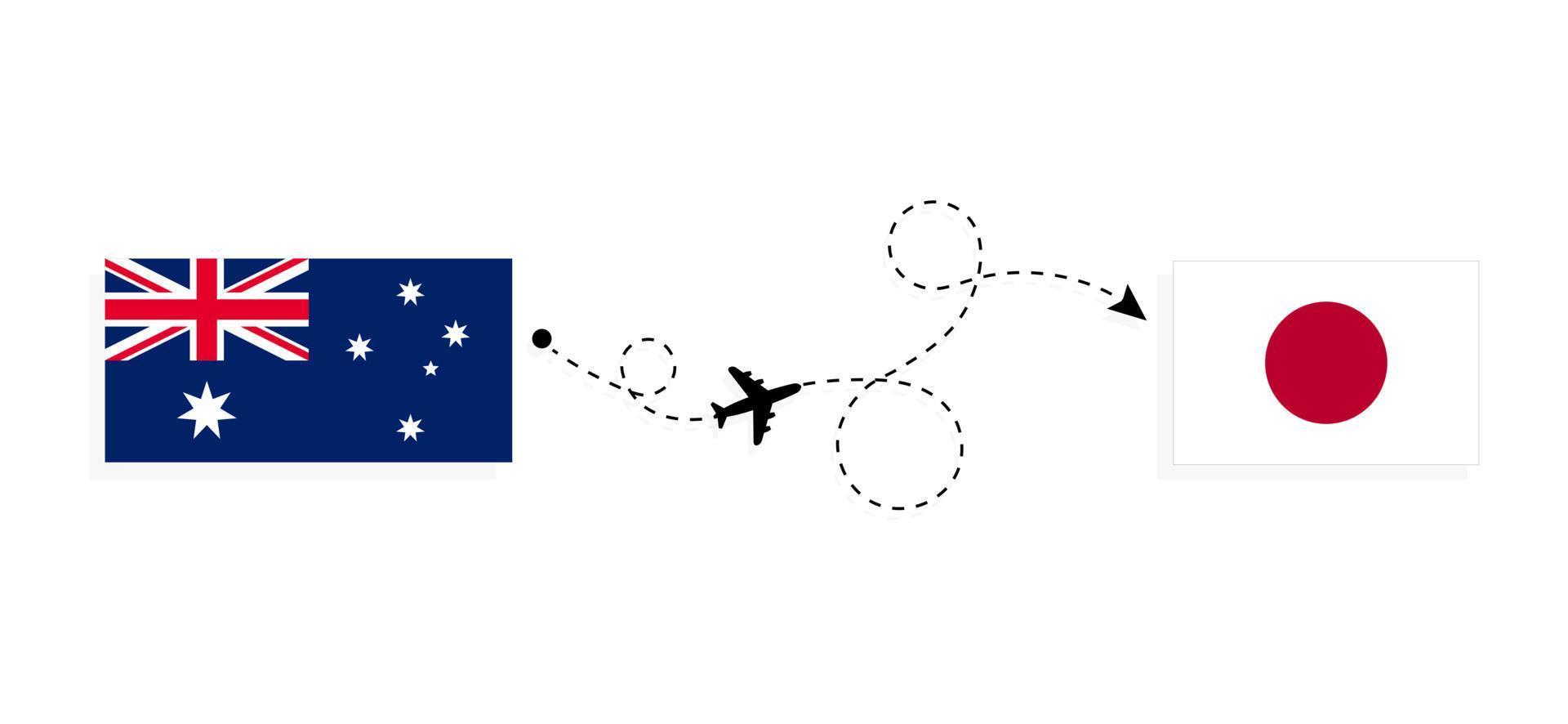 Flight and travel from Australia to Japan by passenger airplane Travel concept vector