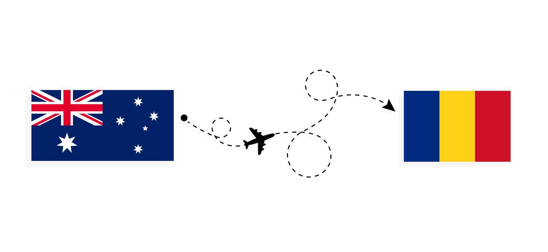 Flight and travel from Australia to Romania by passenger airplane Travel concept vector