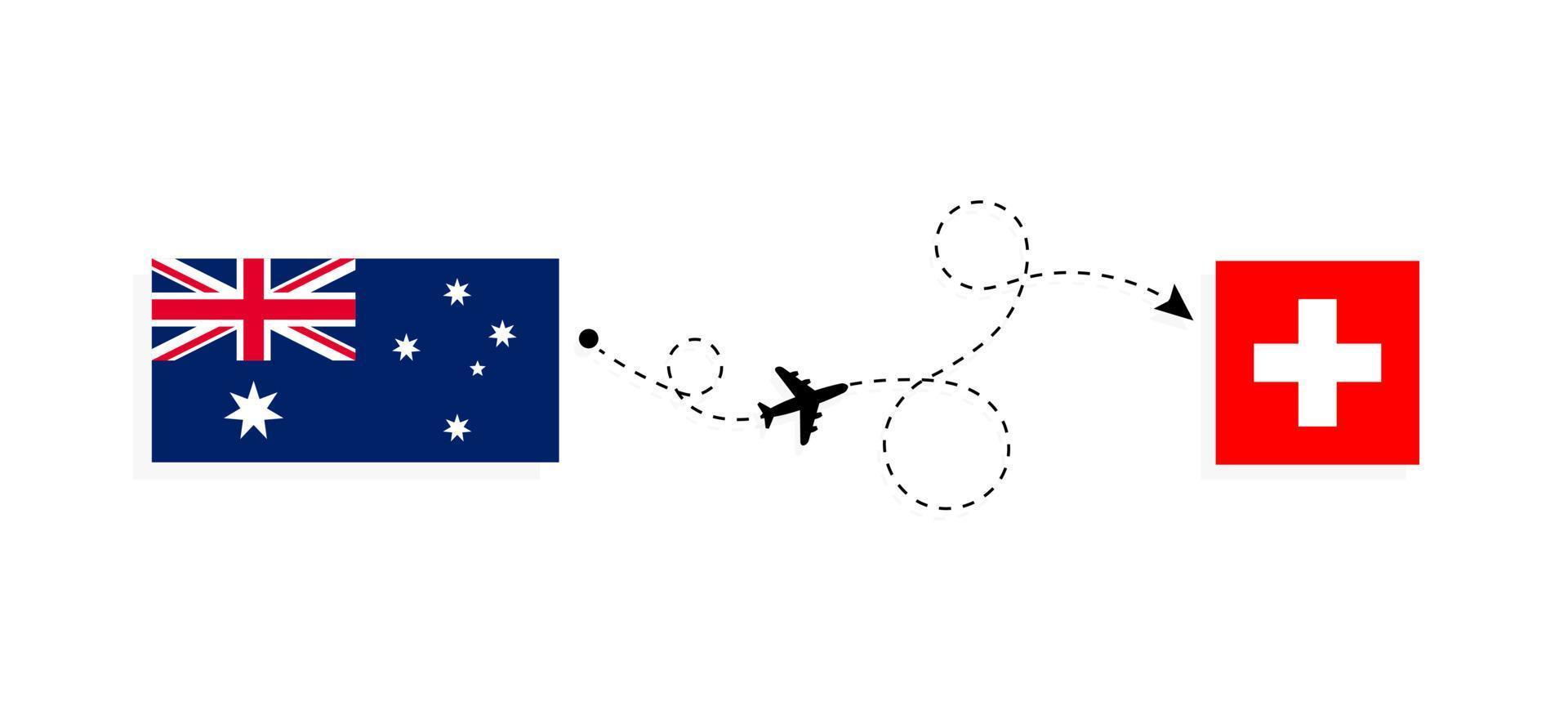 Flight and travel from Australia to Switzerland by passenger airplane Travel concept vector