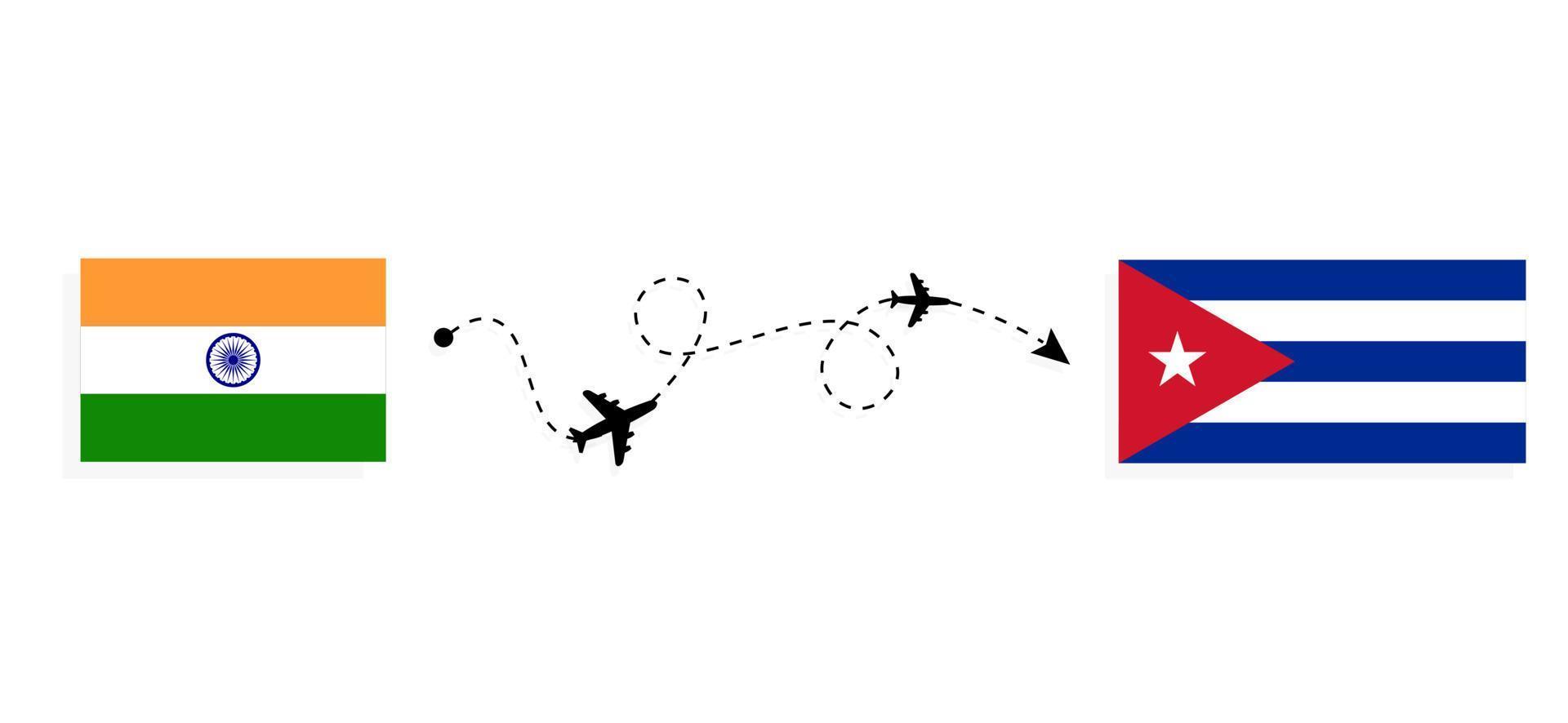 vuelo y viaje desde la india a cuba en avión de pasajeros concepto de viaje vector