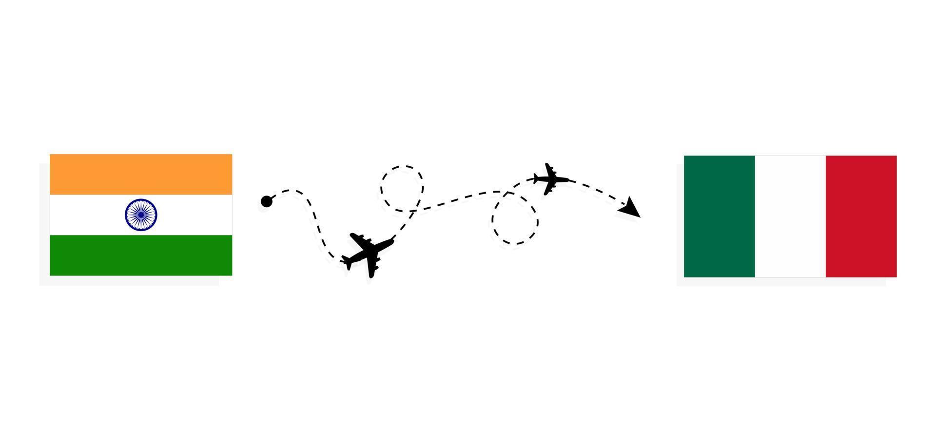 Flight and travel from India to Mexico by passenger airplane Travel concept vector