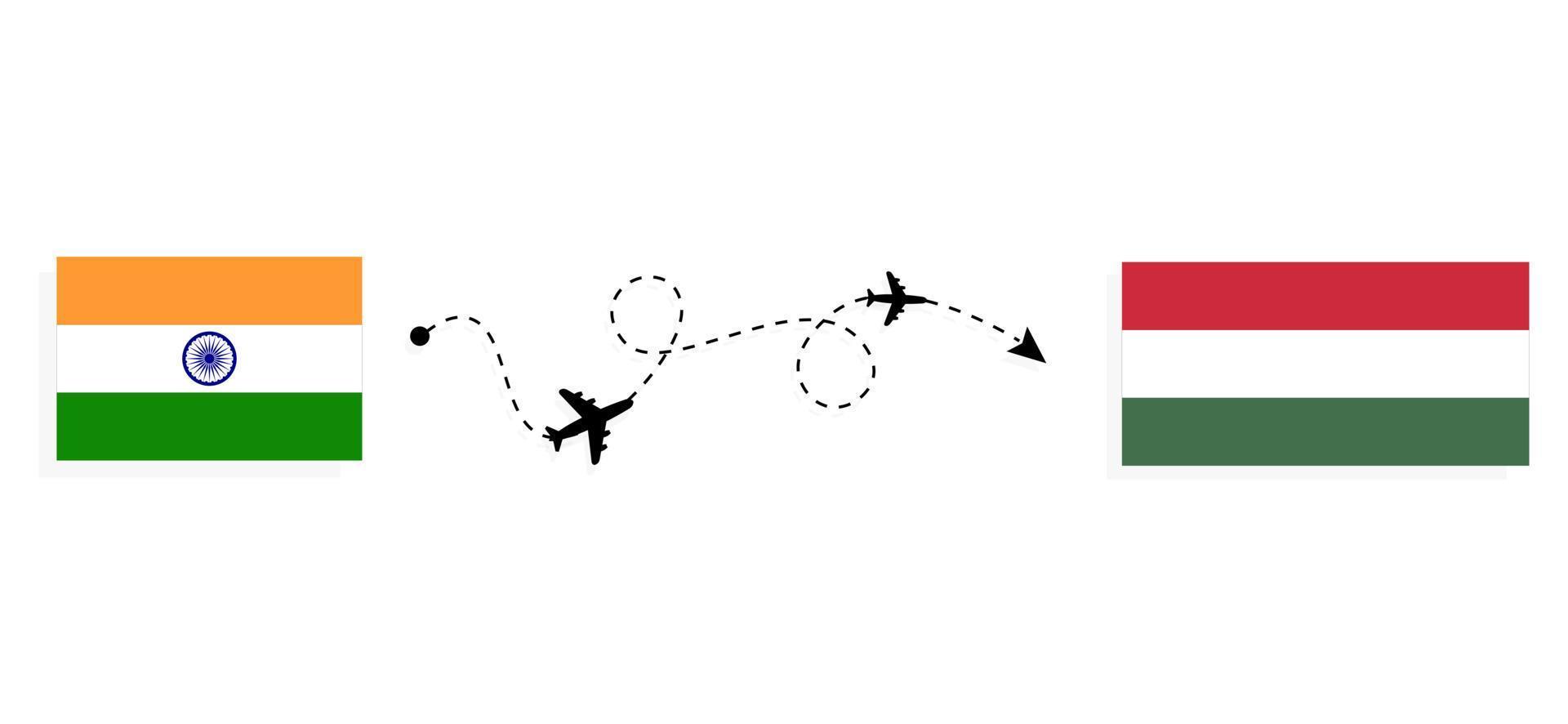 vuelo y viaje desde la india a hungría en avión de pasajeros concepto de viaje vector