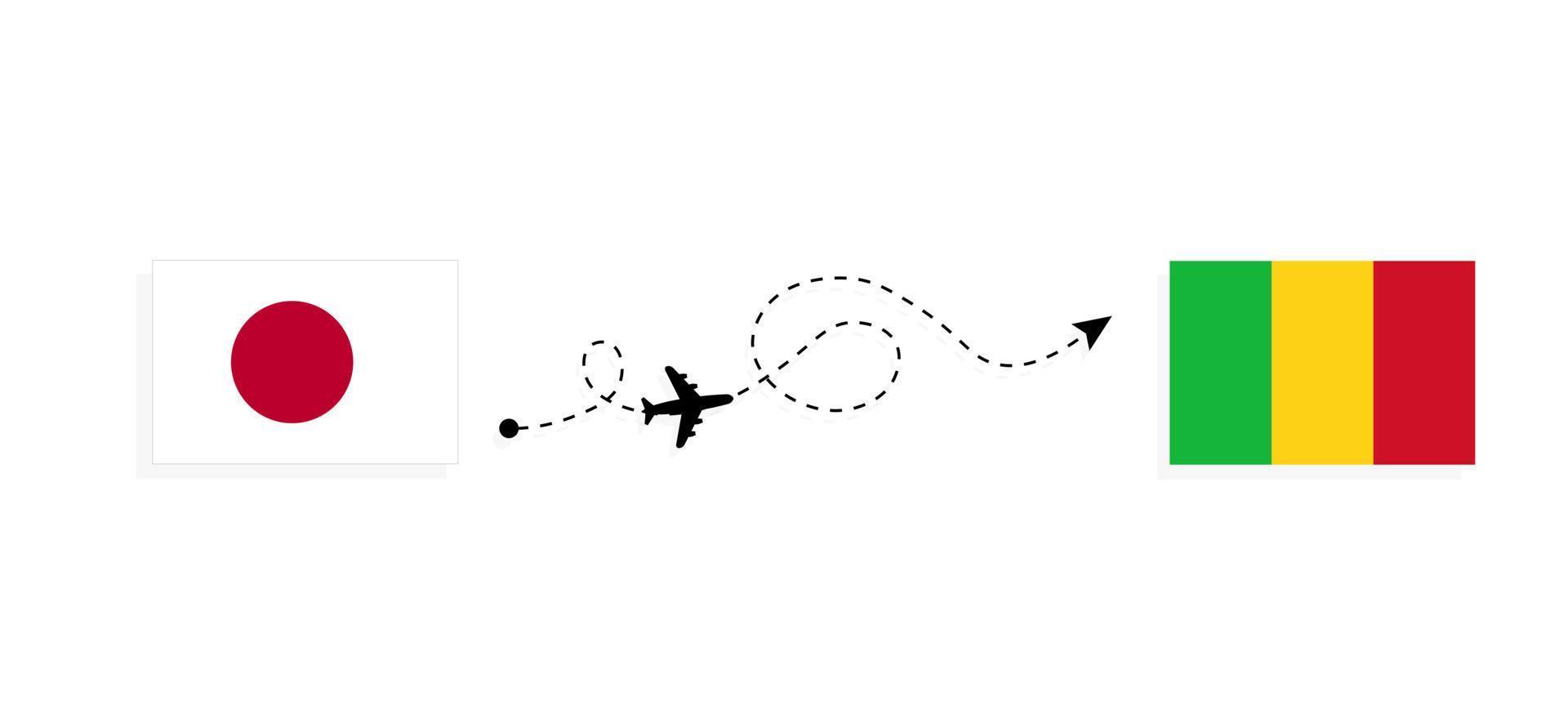 Flight and travel from Japan to Mali by passenger airplane Travel concept vector
