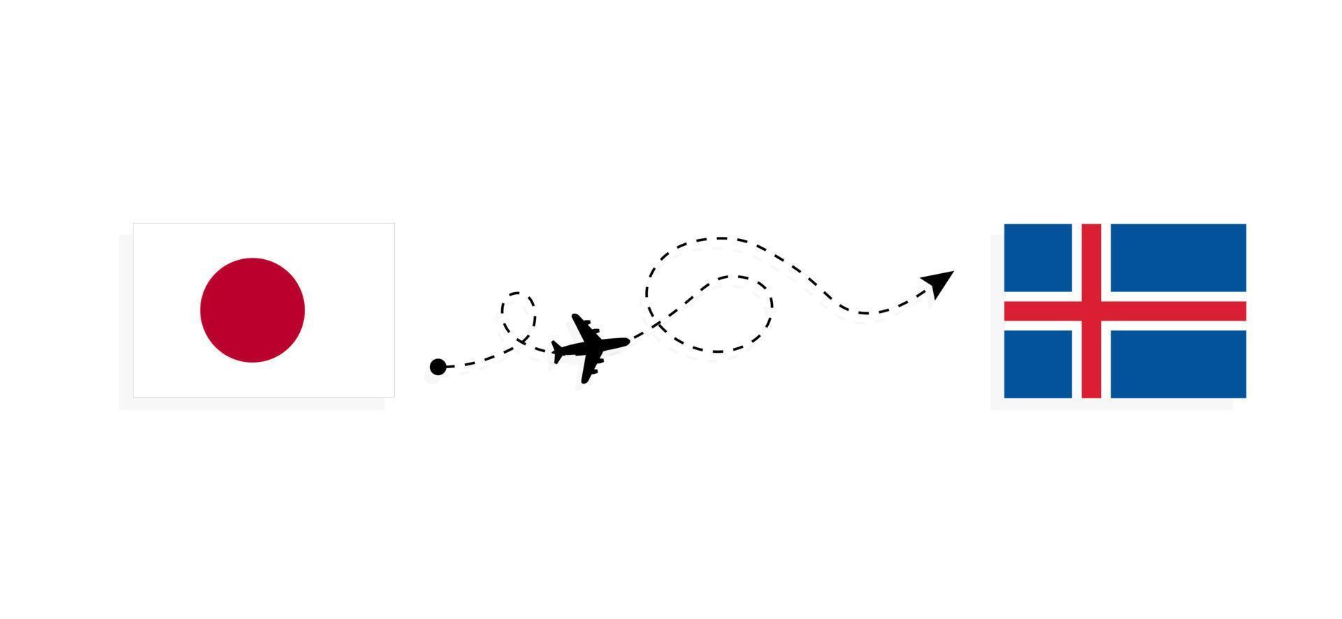Flight and travel from Japan to Iceland by passenger airplane Travel concept vector