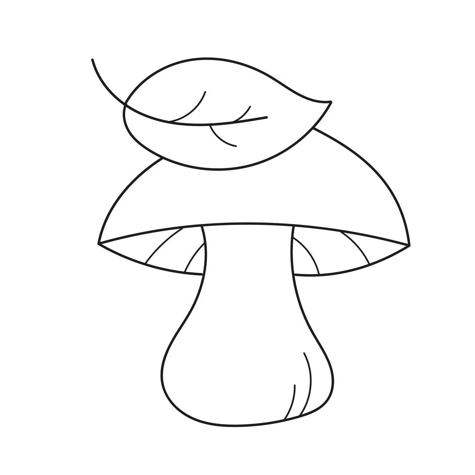 Simple coloring page. Cute edible mushroom in cartoon style. Vector