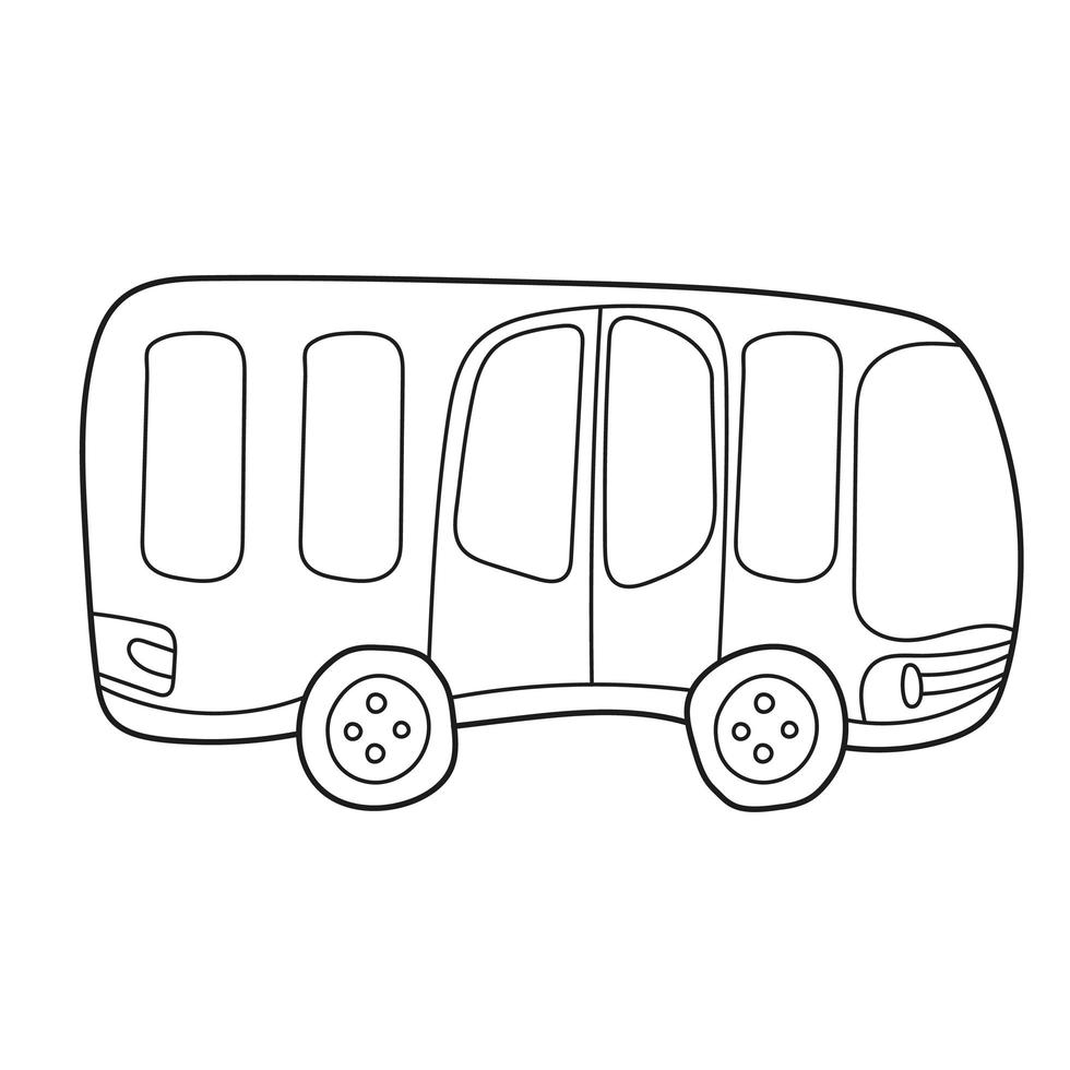 simple página para colorear. dibujos animados divertidos de autobús. vehículo contorneado con trazo negro vector