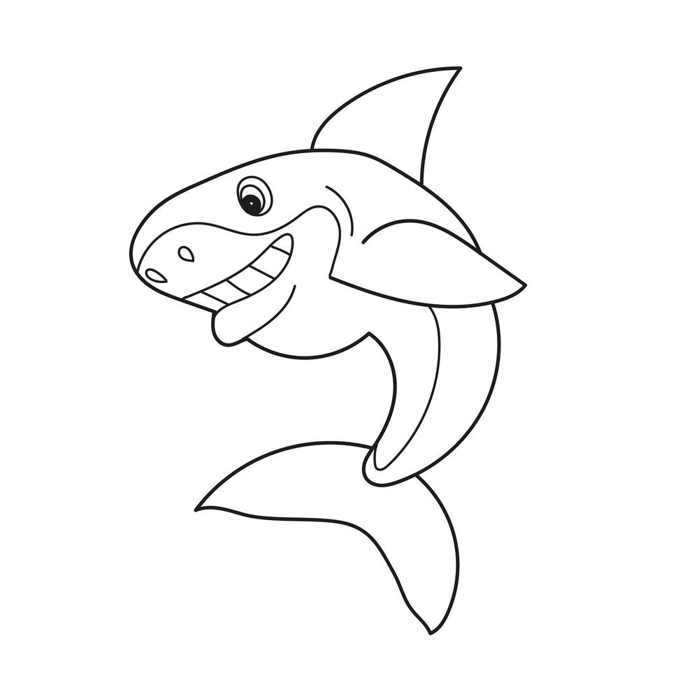 Simple coloring page. Black and White Cartoon Vector Illustration of Shark Fish