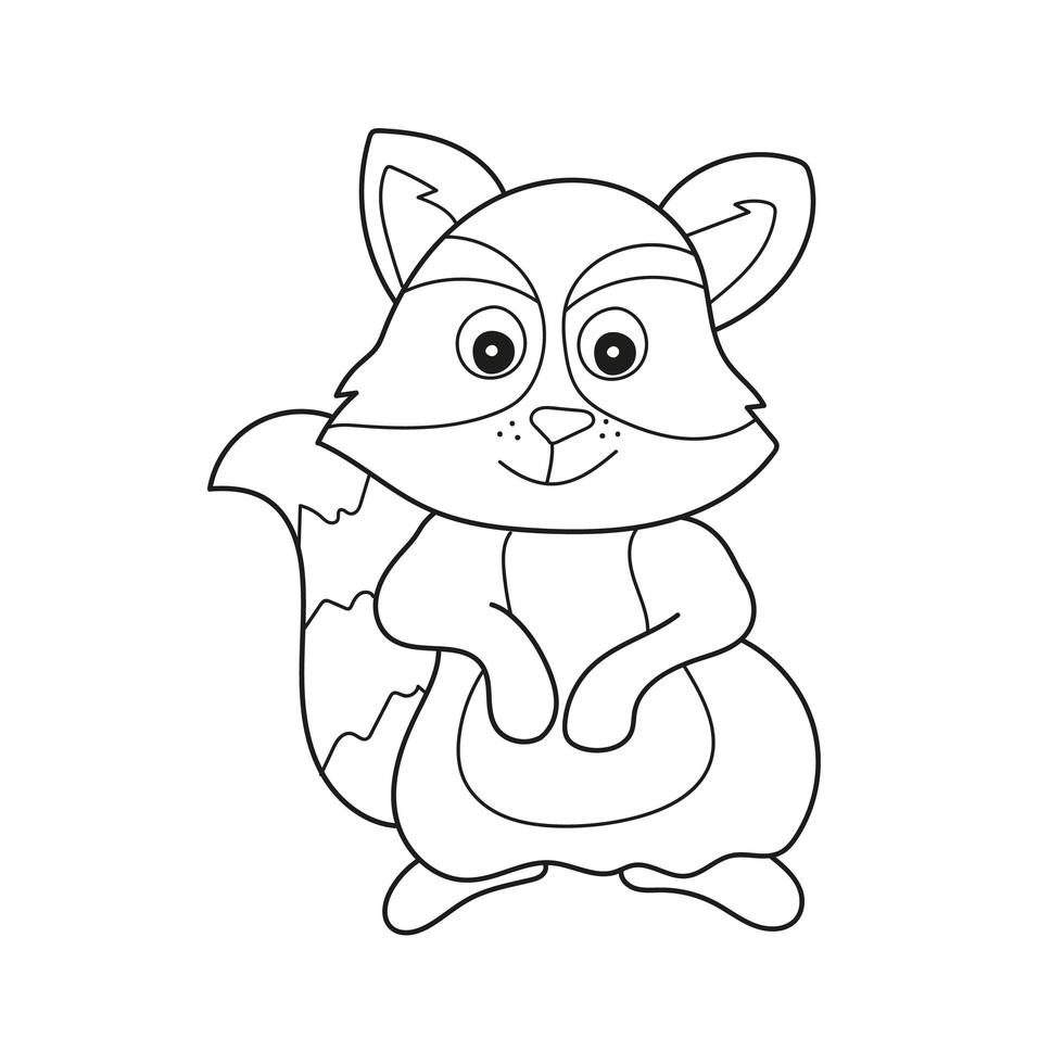 simple página para colorear. bosque animal mapache doodle dibujos animados simple ilustración vector