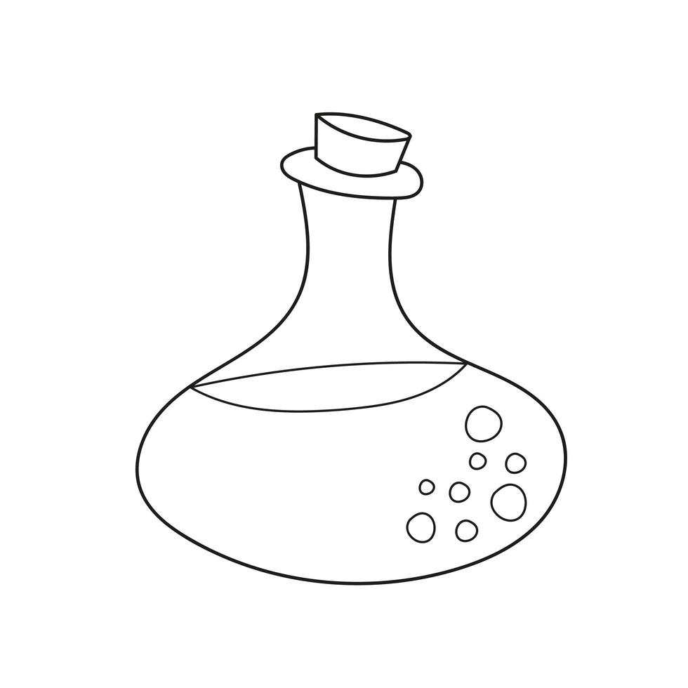 Simple coloring page. Black and white coloring book. Glass bottle with poison vector