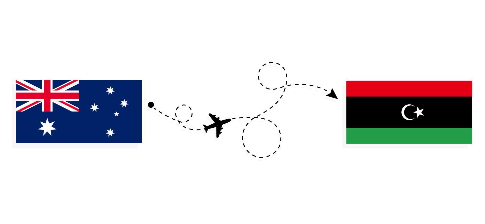 vuelo y viaje desde australia a libia en avión de pasajeros concepto de viaje vector