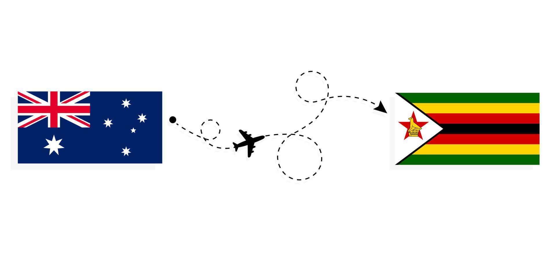 vuelo y viaje desde australia a zimbabwe en avión de pasajeros concepto de viaje vector