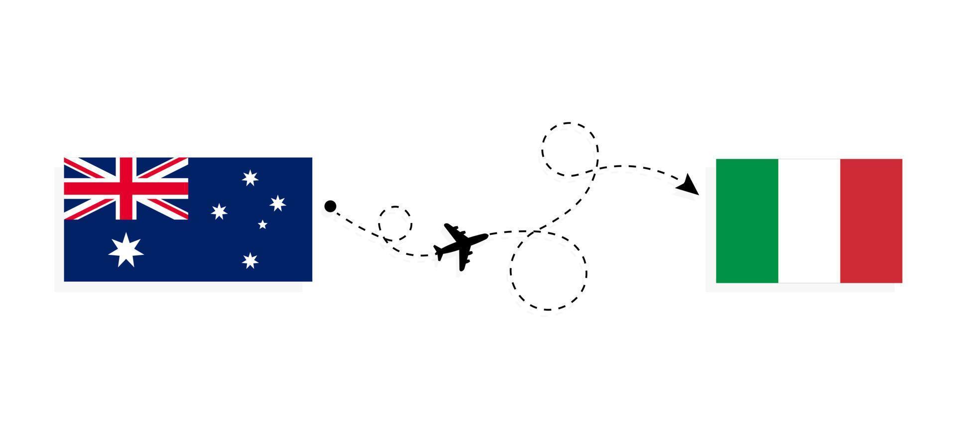 Flight and travel from Australia to Italy by passenger airplane Travel concept vector