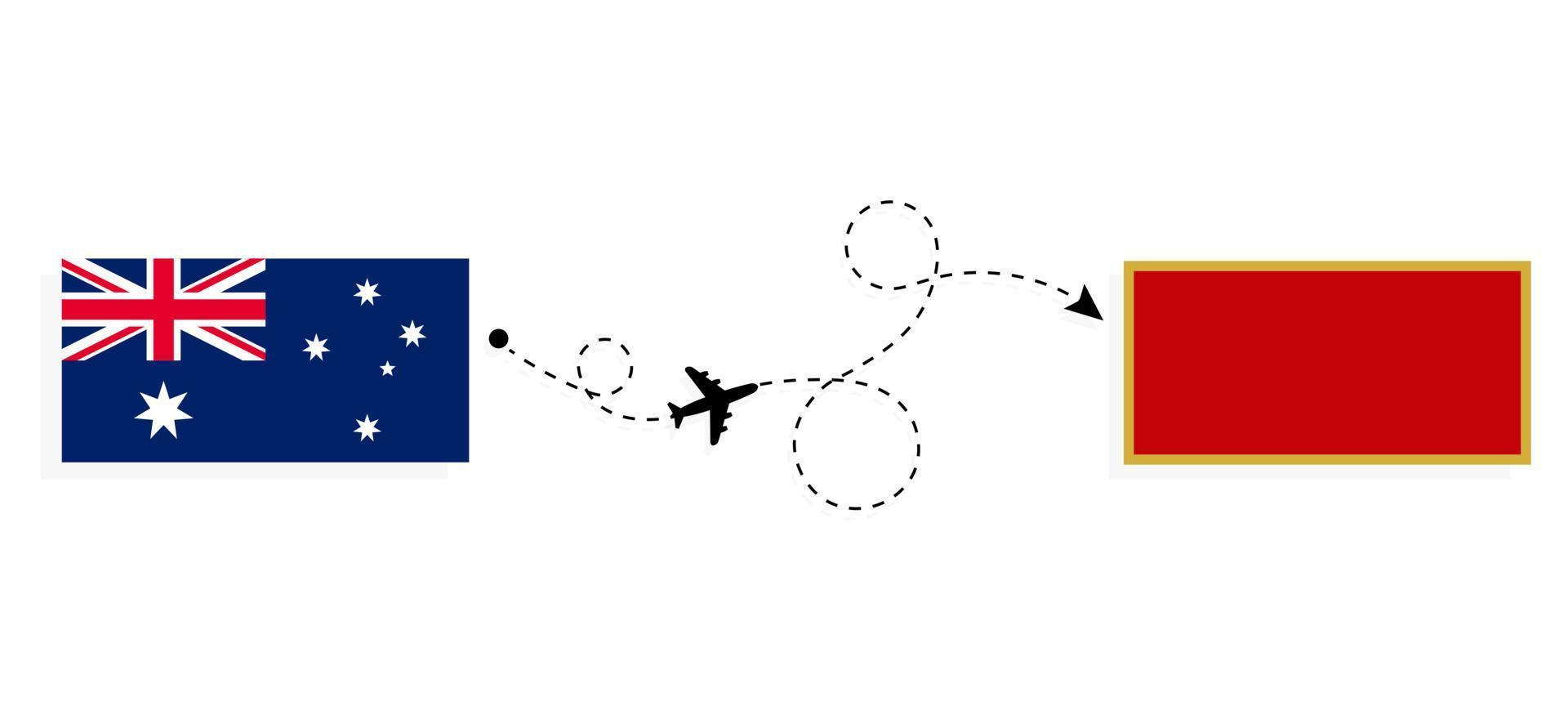 Flight and travel from Australia to Montenegro by passenger airplane Travel concept vector