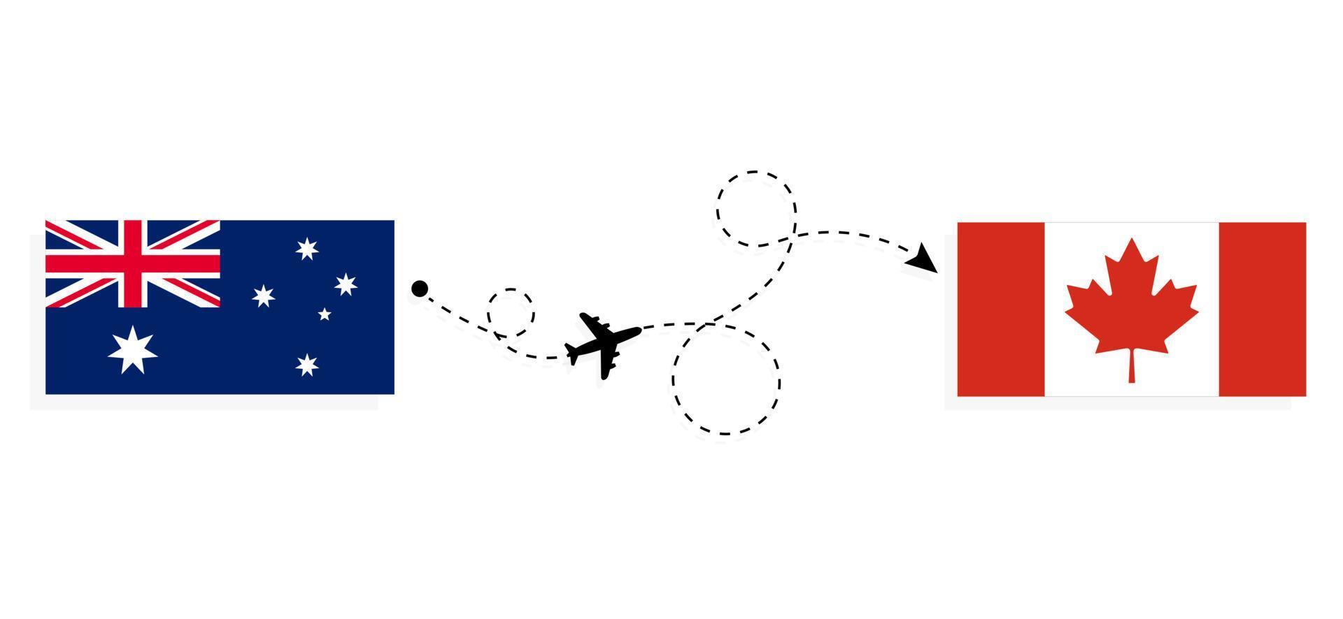 vuelo y viaje desde australia a canadá en avión de pasajeros concepto de viaje vector