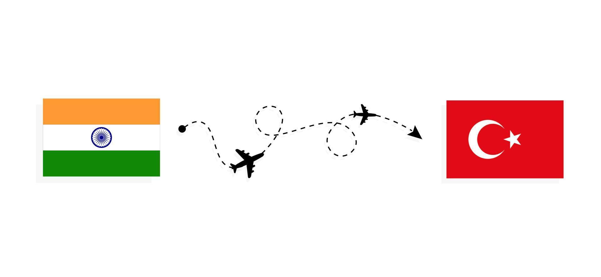 Flight and travel from India to Turkey by passenger airplane Travel concept vector