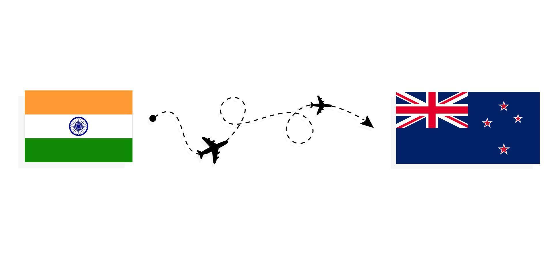vuelo y viaje desde la india a nueva zelanda en avión de pasajeros concepto de viaje vector