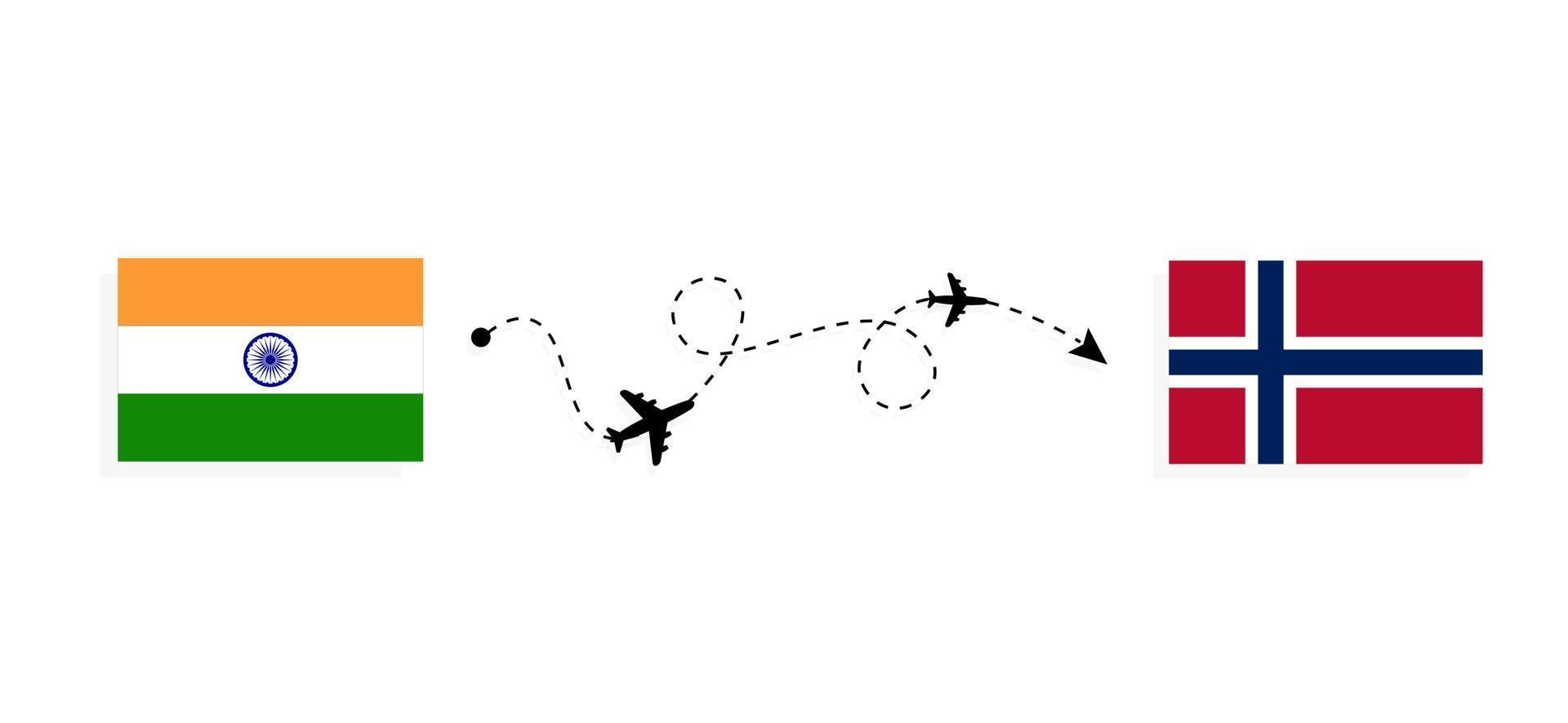 vuelo y viaje desde la india a noruega en avión de pasajeros concepto de viaje vector