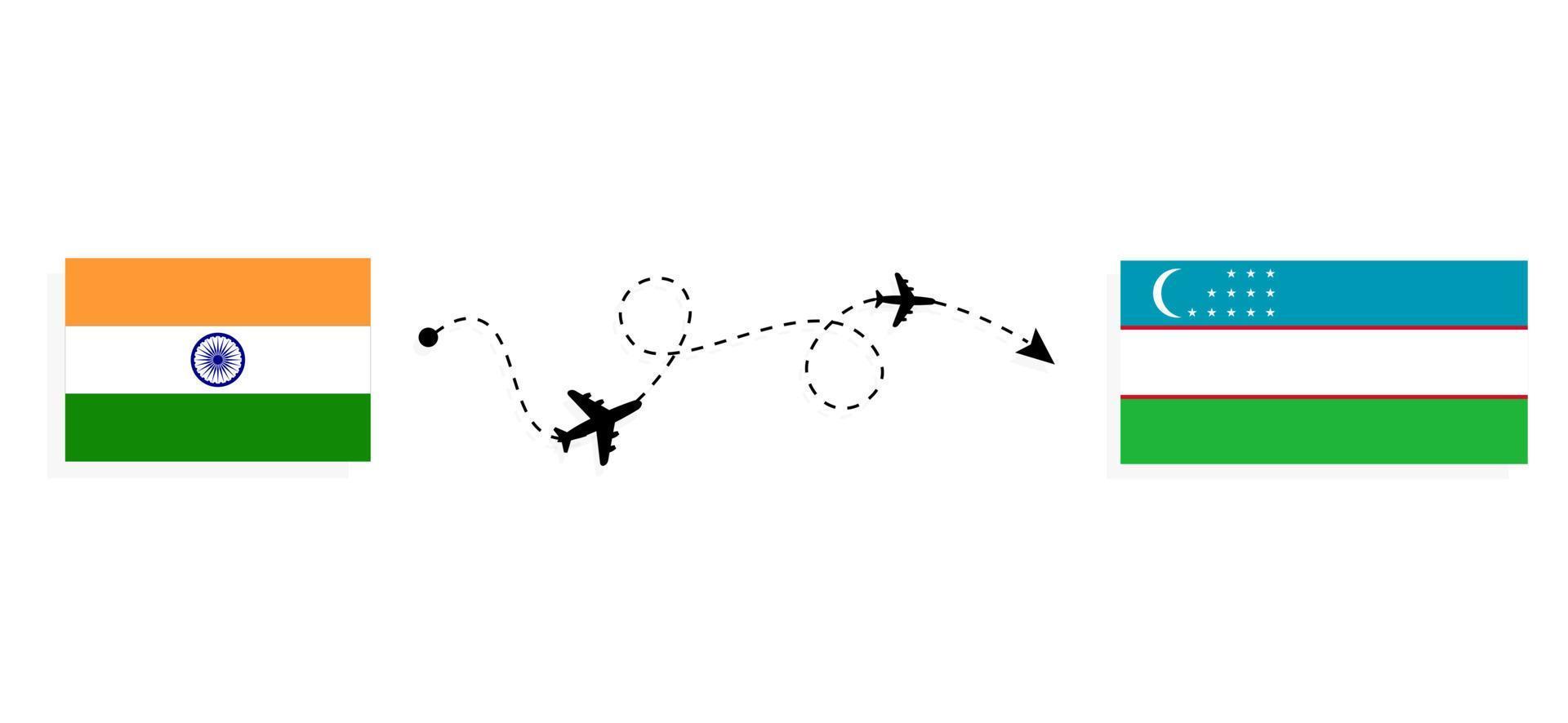 vuelo y viaje desde la india a uzbekistán en avión de pasajeros concepto de viaje vector