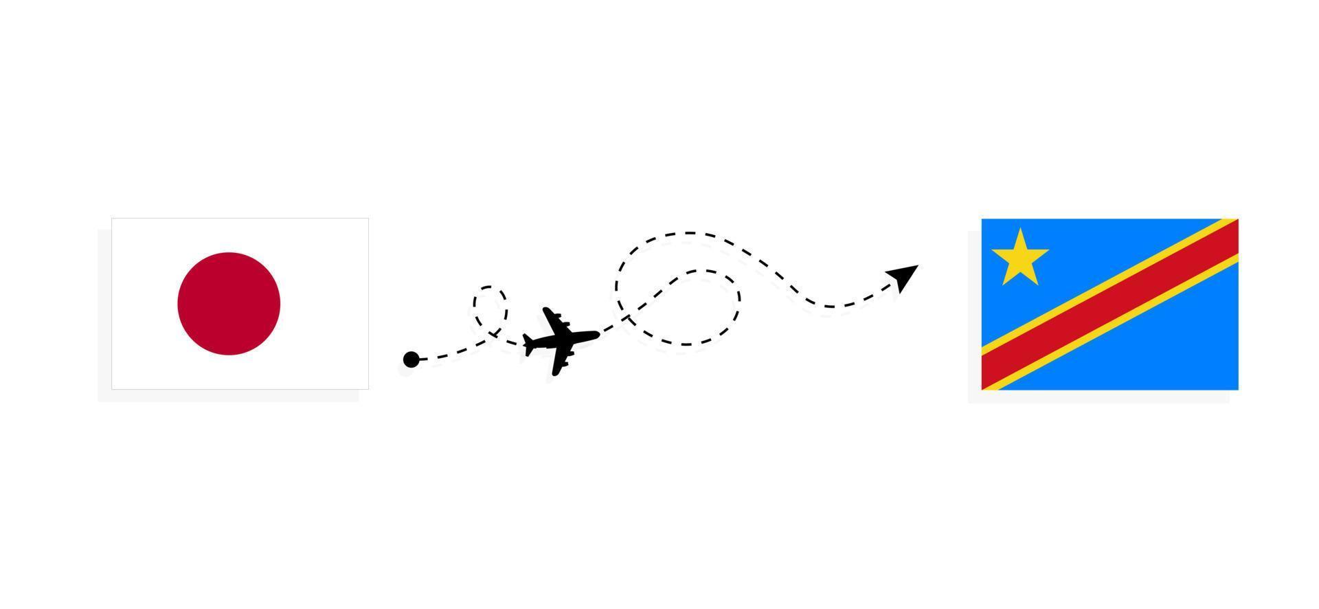 Flight and travel from Japan to Democratic Republic of the Congo by passenger airplane Travel concept vector