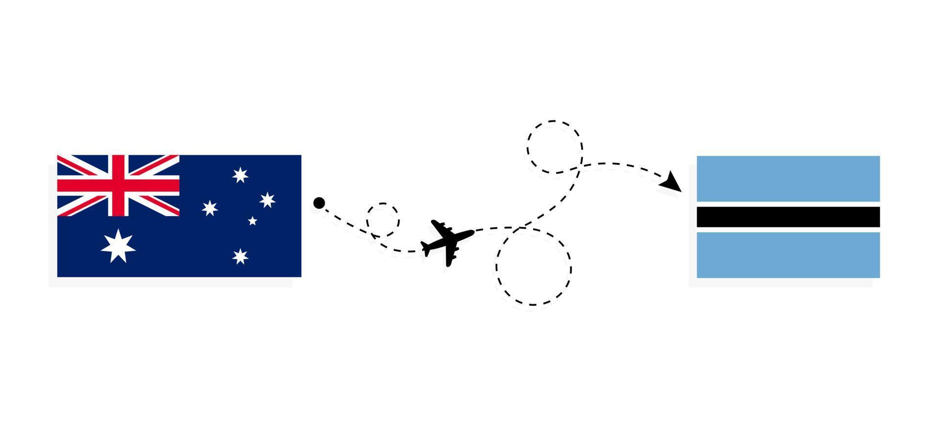 vuelo y viaje desde australia a botswana en avión de pasajeros concepto de viaje vector