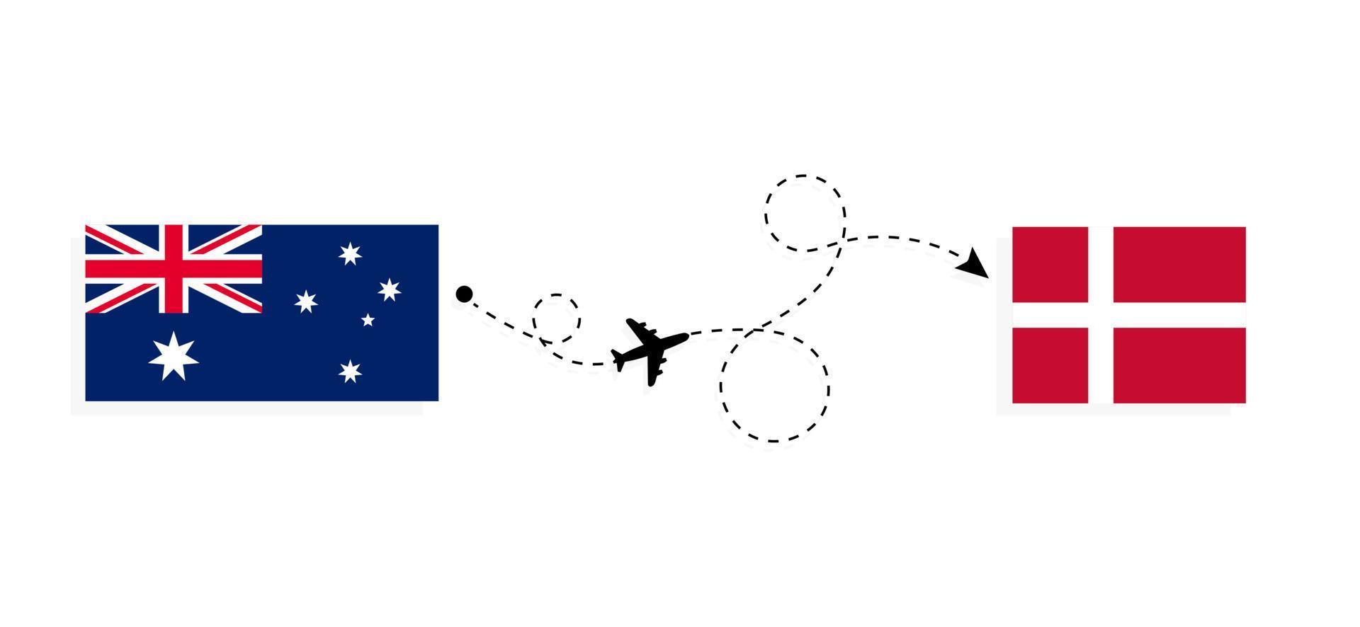 vuelo y viaje desde australia a dinamarca en avión de pasajeros concepto de viaje vector