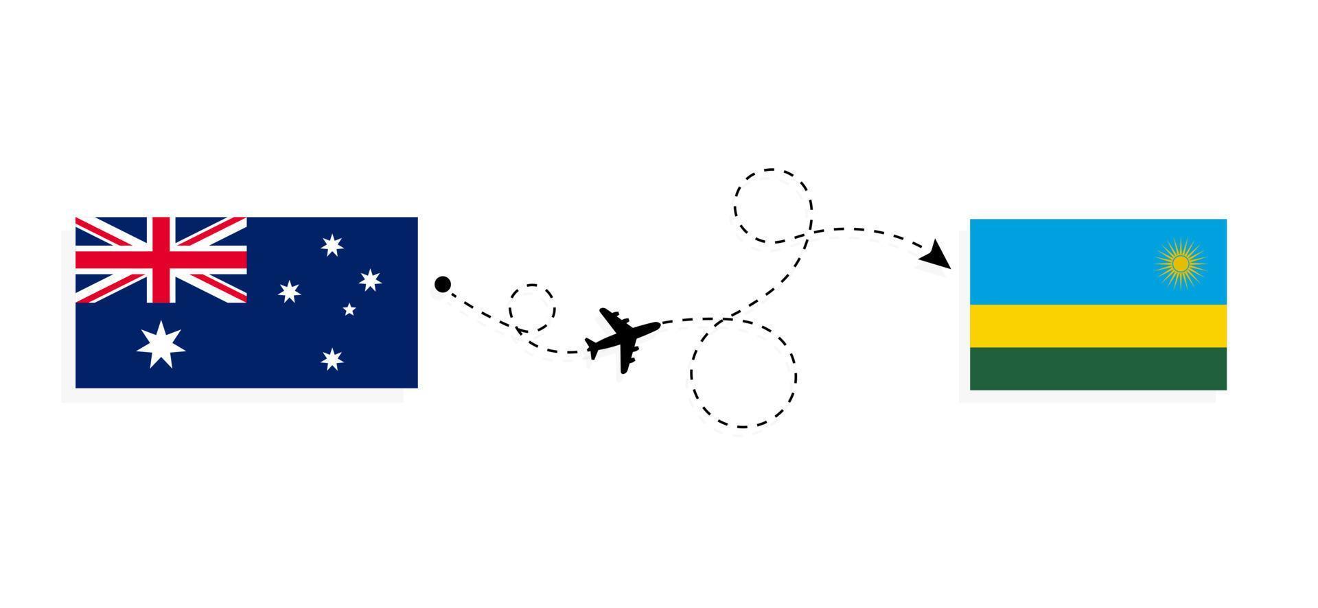 vuelo y viaje desde australia a ruanda en avión de pasajeros concepto de viaje vector