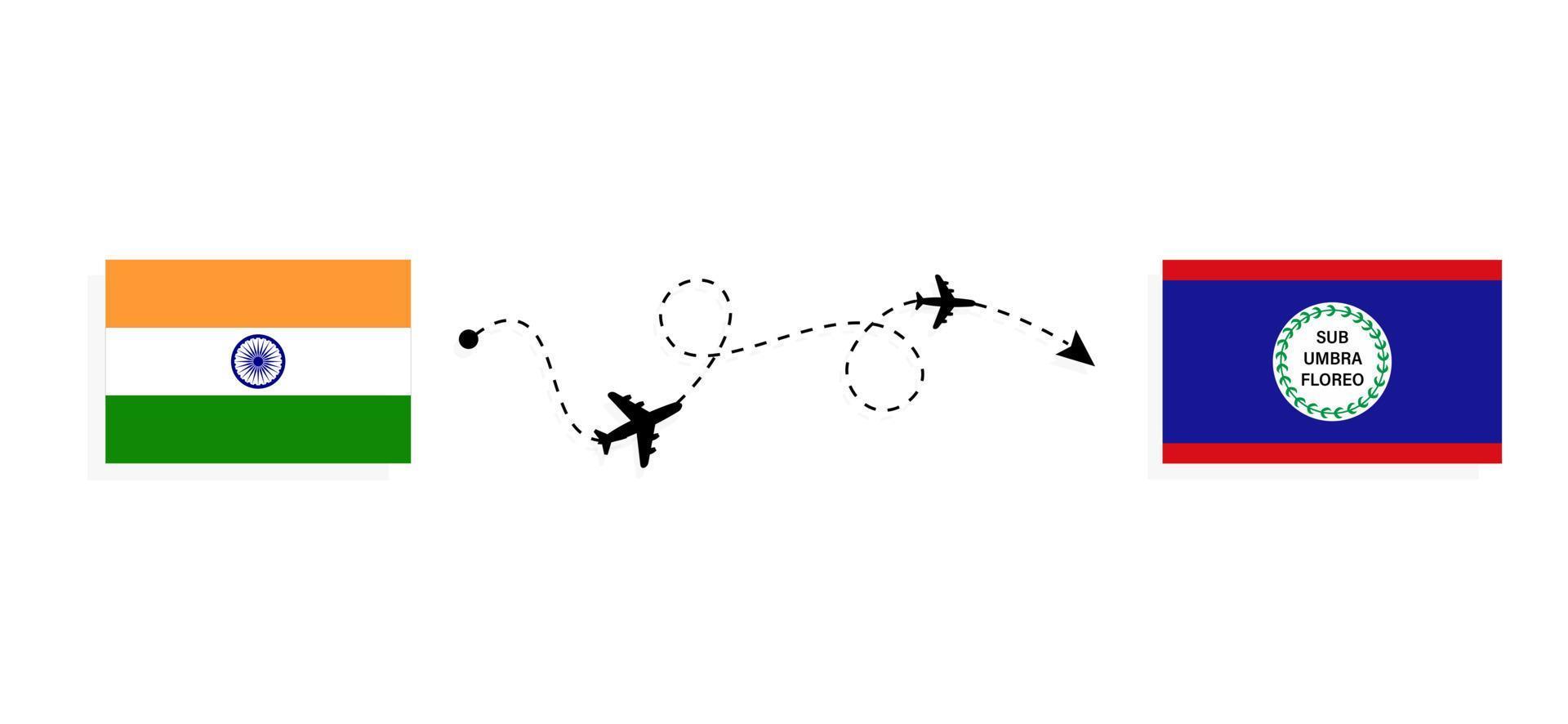 Flight and travel from India to Belize by passenger airplane Travel concept vector