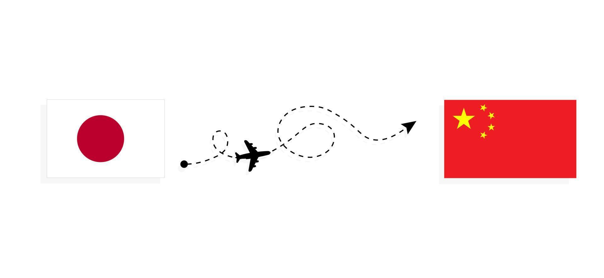 Flight and travel from Japan to China by passenger airplane Travel concept vector