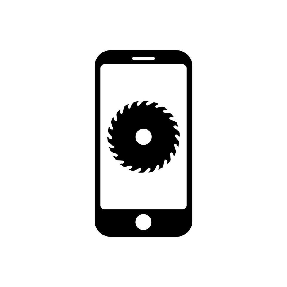 Phone with circular saw icon symbol for app and web vector