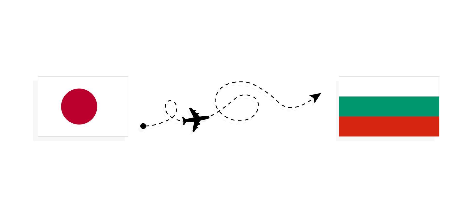 Flight and travel from Japan to Bulgaria by passenger airplane Travel concept vector