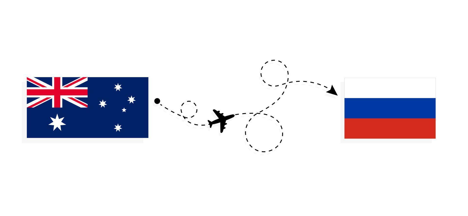 Flight and travel from Australia to Russia by passenger airplane Travel concept vector