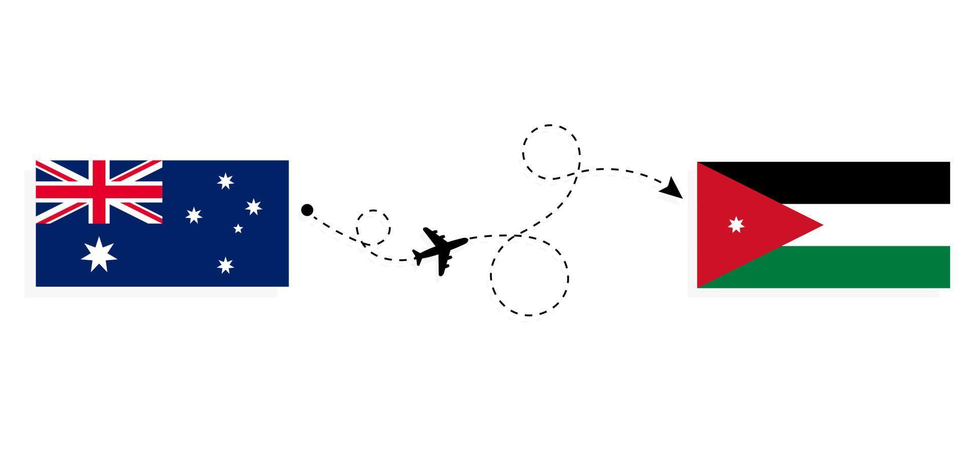 Flight and travel from Australia to Jordan by passenger airplane Travel concept vector