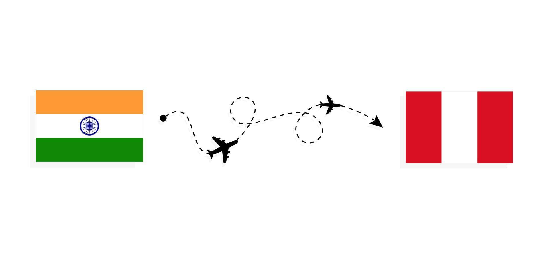 vuelo y viaje desde la india a perú en avión de pasajeros concepto de viaje vector