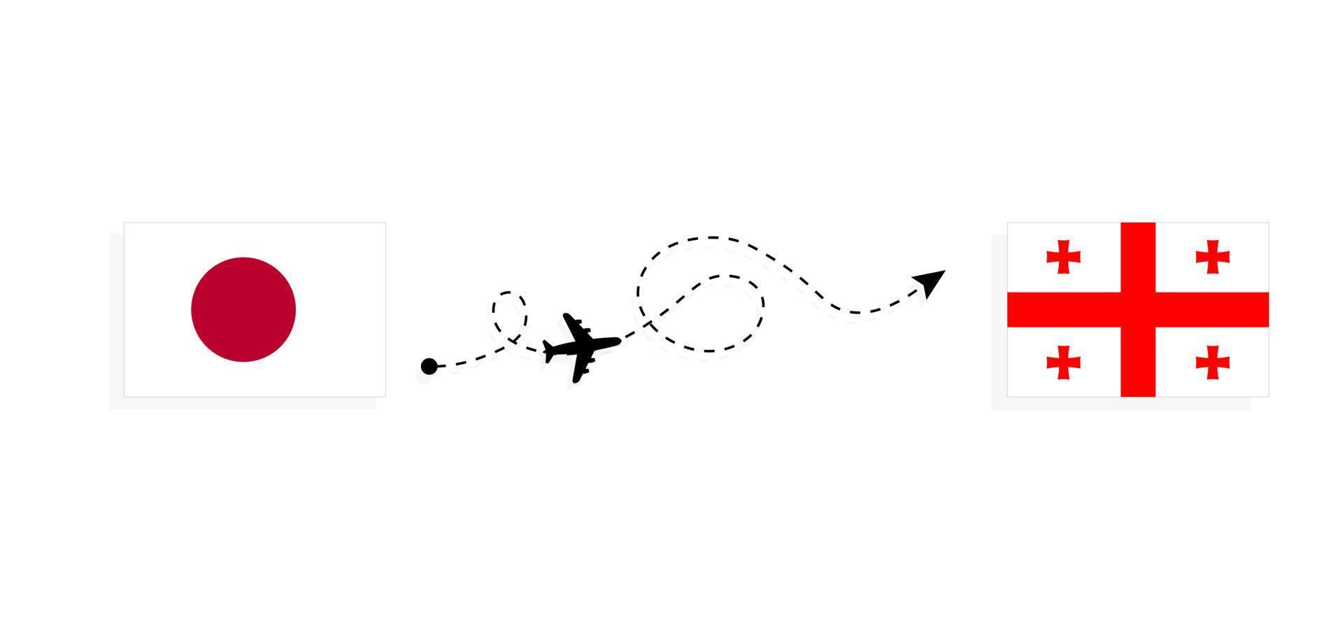 Flight and travel from Japan to Georgia by passenger airplane Travel concept vector