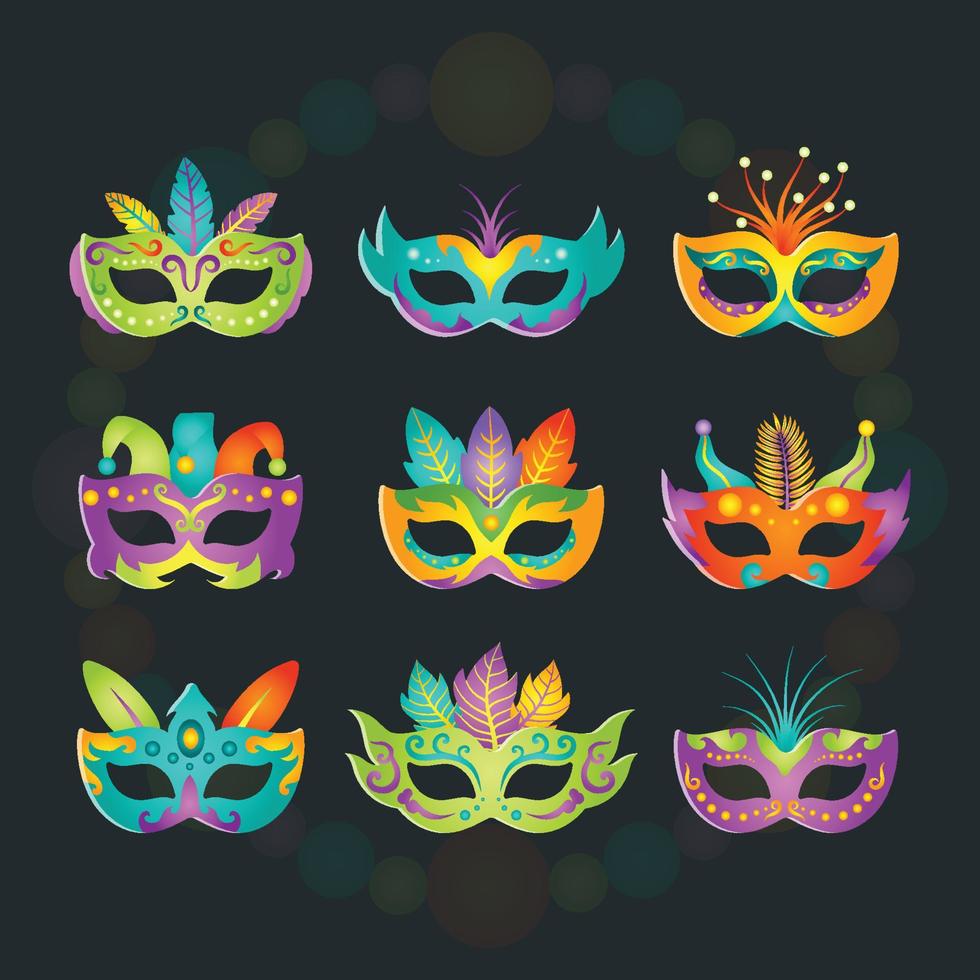 conjunto de plantillas de iconos de máscara de mardi gras vector