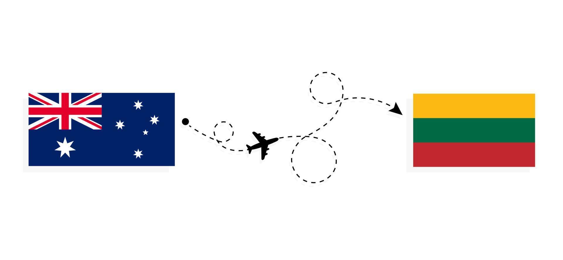 Flight and travel from Australia to Lithuania by passenger airplane Travel concept vector