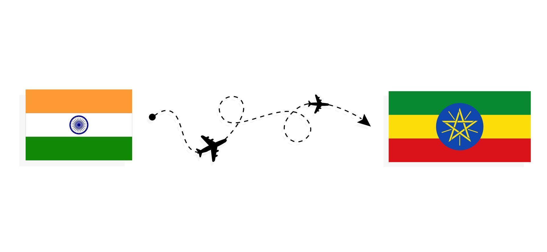 vuelo y viaje desde la india a etiopía en avión de pasajeros concepto de viaje vector