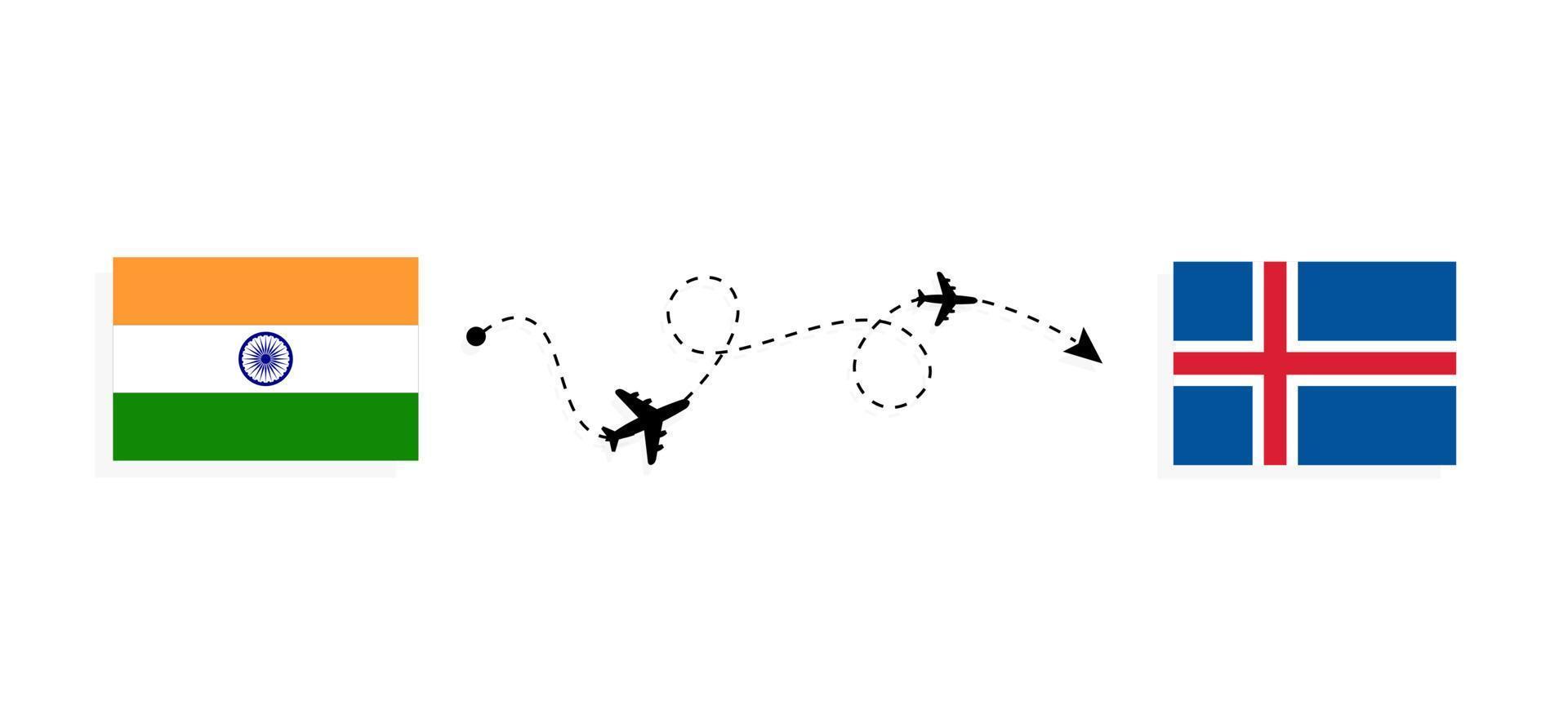 vuelo y viaje desde la india a islandia en avión de pasajeros concepto de viaje vector