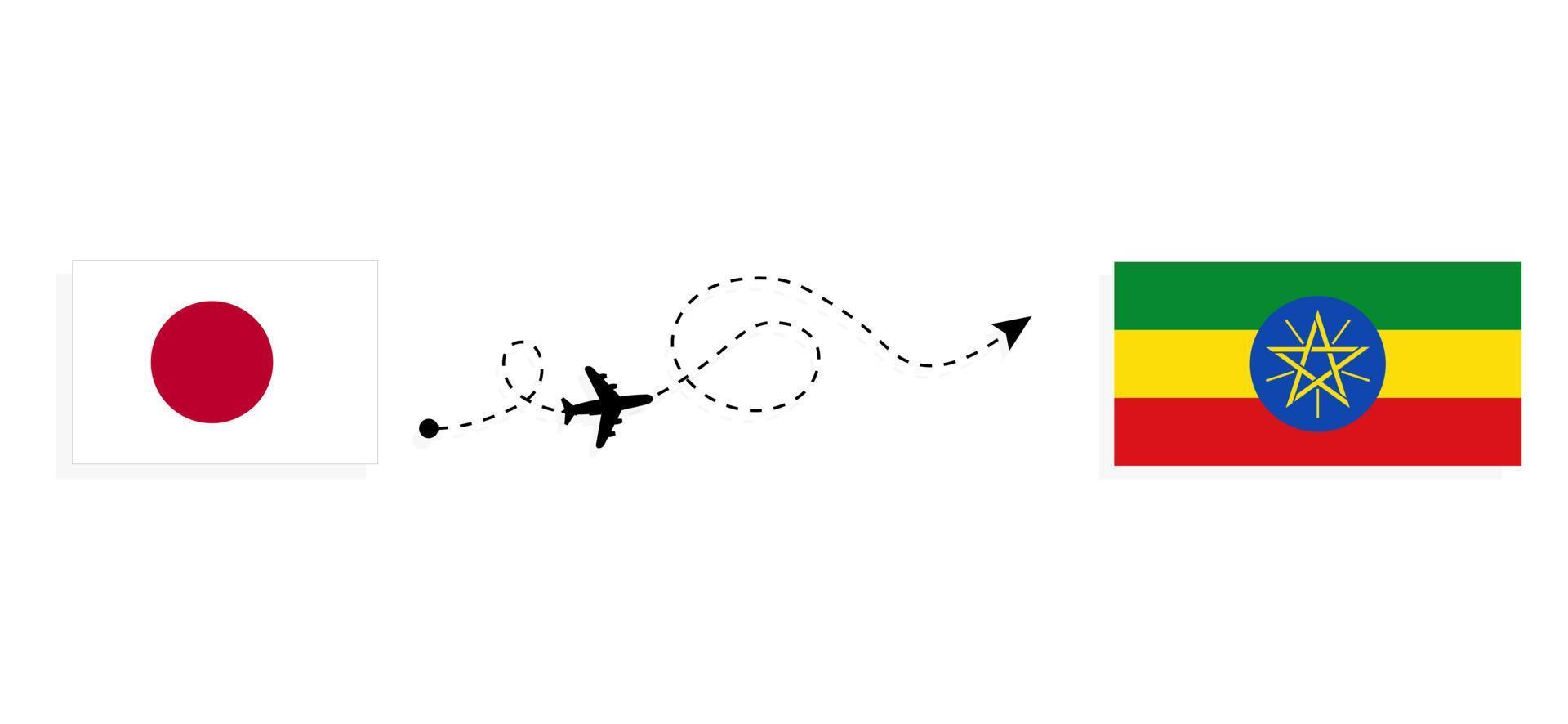 vuelo y viaje desde japón a etiopía en avión de pasajeros concepto de viaje vector