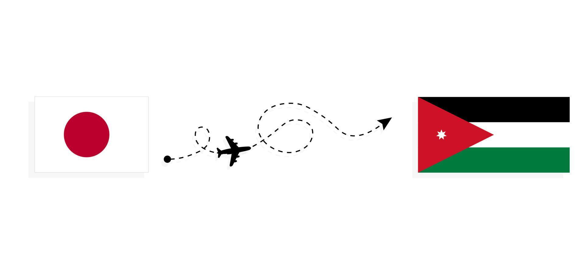 Flight and travel from Japan to Jordan by passenger airplane Travel concept vector