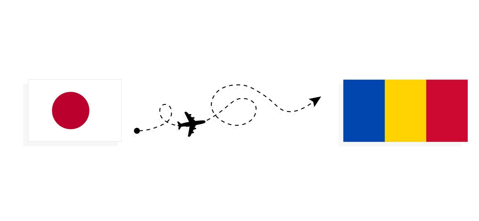 Flight and travel from Japan to Moldova by passenger airplane Travel concept vector
