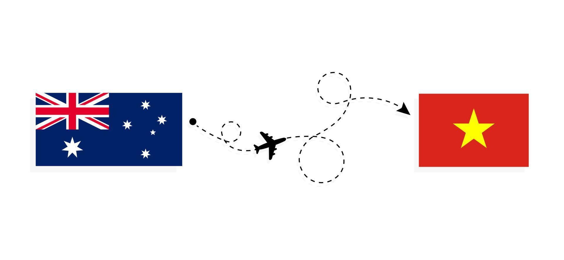 vuelo y viaje desde australia a vietnam en avión de pasajeros concepto de viaje vector