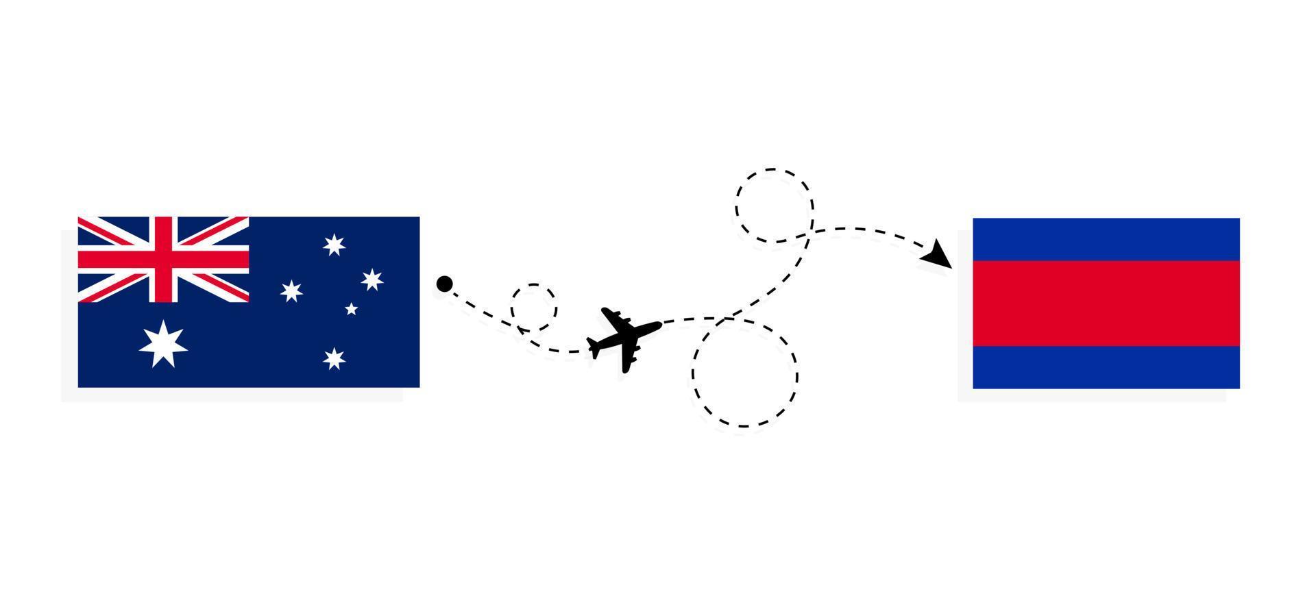 vuelo y viaje desde australia a camboya en avión de pasajeros concepto de viaje vector