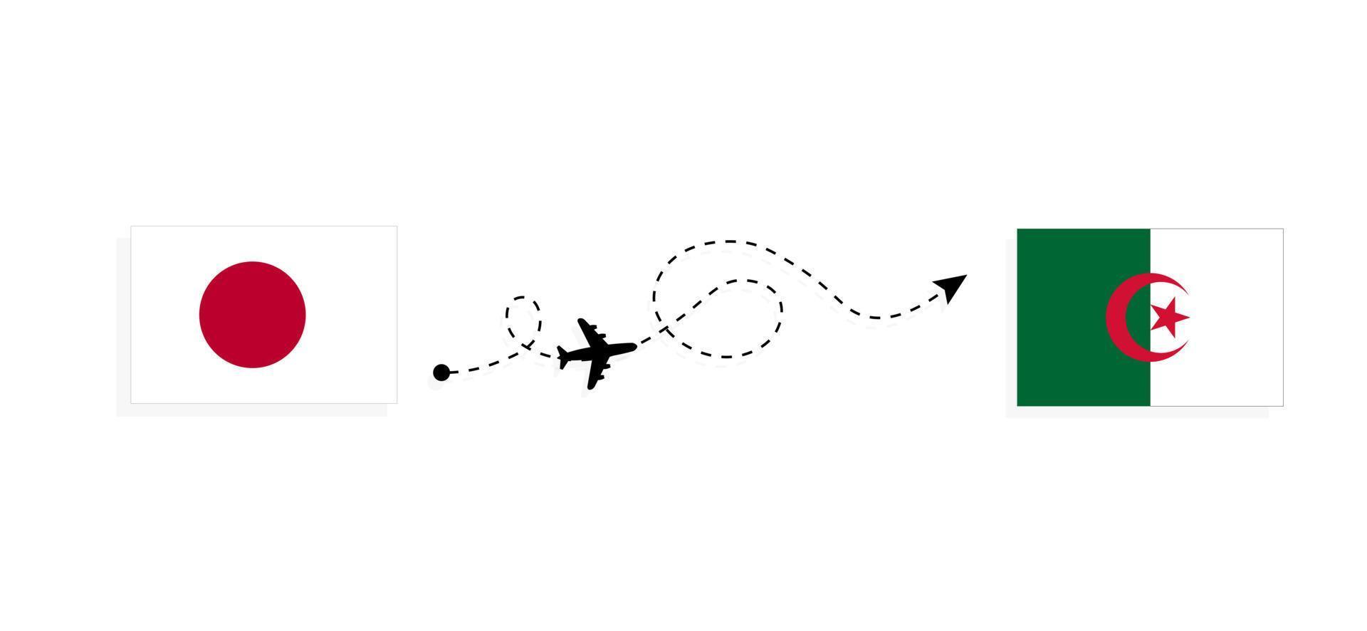 Flight and travel from Japan to Algeria by passenger airplane Travel concept vector