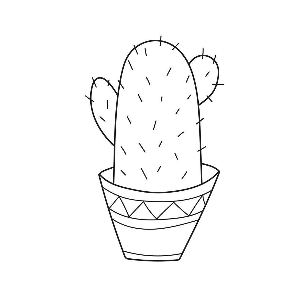 Simple coloring page. Vector illustration of cactus - cute pot for coloring book