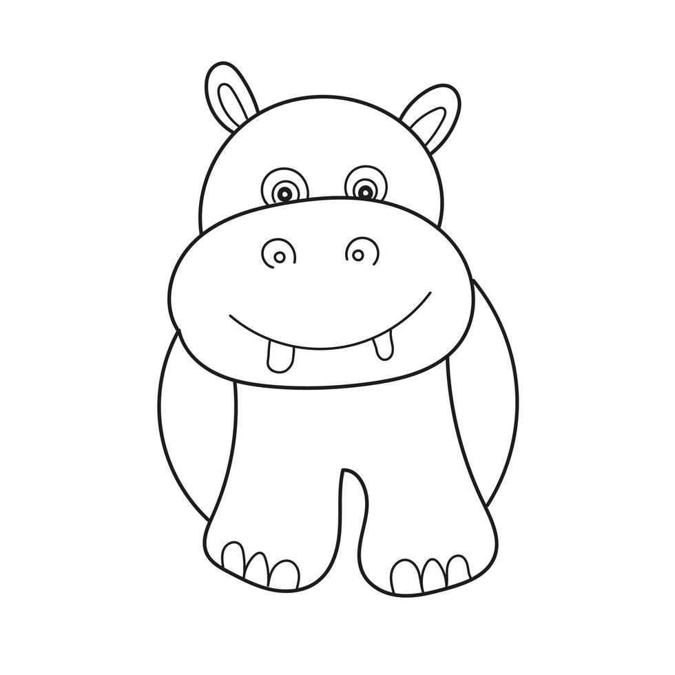 Simple coloring page. Coloring book with funny hippopotamus vector