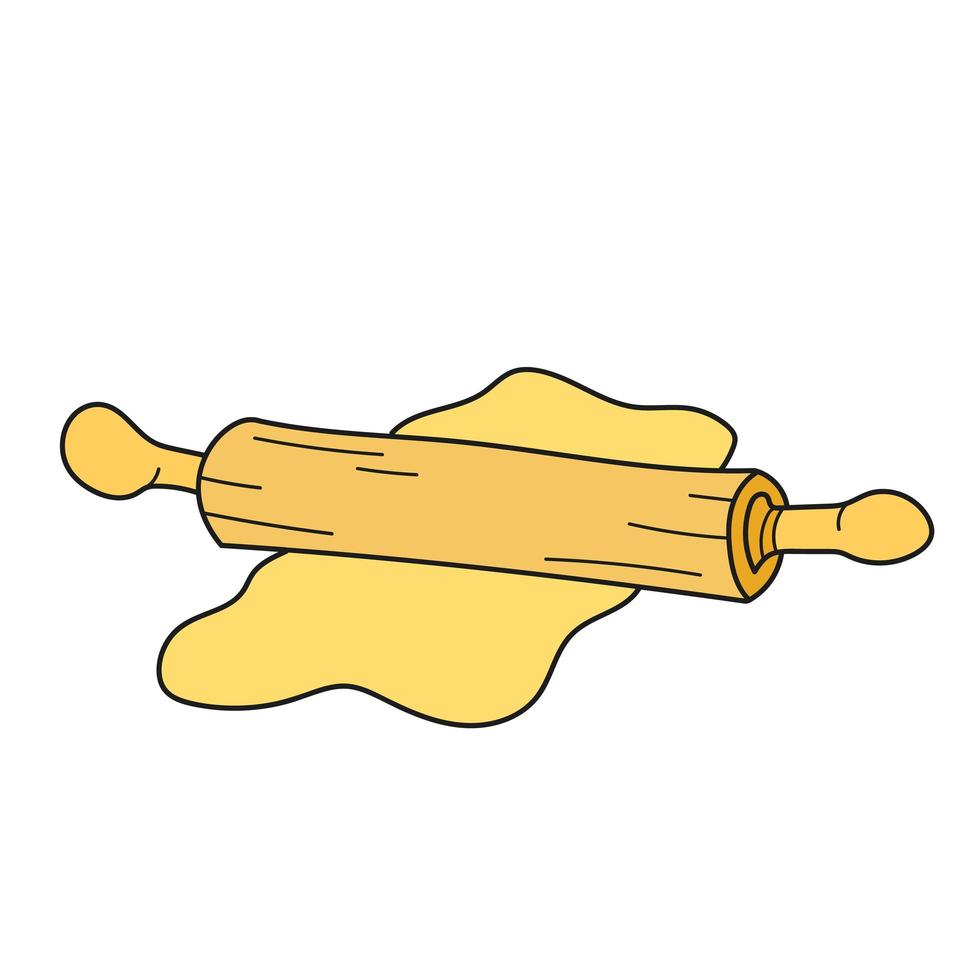 Simple cartoon icon. Kitchen - Rolling pin and dough vector